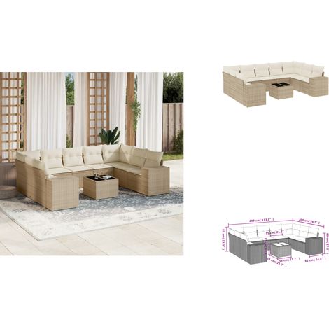 10-tlg. Garten-Sofagarnitur mit Kissen Beige Poly Rattan - Gartenmöbel Set - PE-Rattan Möbel - Outdoor Lounge - Esstisch Set - Gartenlounge (1/3)