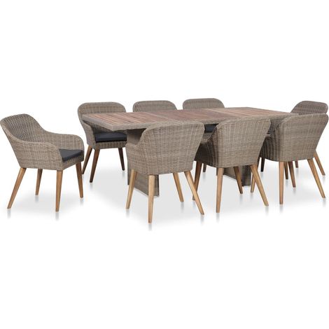 Set comedor de jardín 9 piezas y cojines ratán sintético vidaXL (1/5)