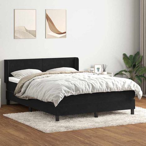 Sommier à lattes de lit avec matelas noir 160x210 cm velours (1/5)