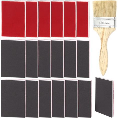 Lot de 21 éponges de ponçage grain 500-600 - Tampons de ponçage en mousse souple lavable et sèche à sec avec 1 pinceau de 6,3 cm (1/5)