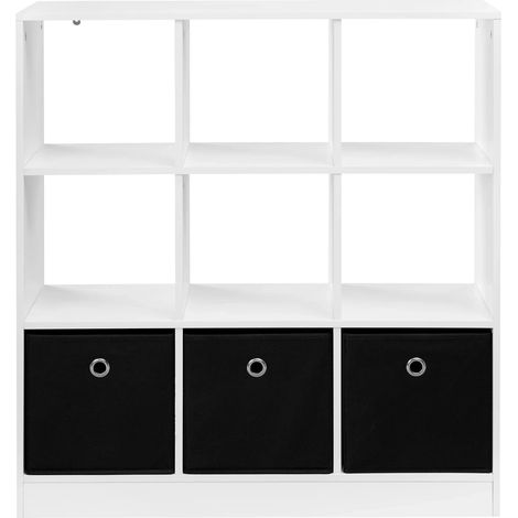 Libreria cubo autoportante con 3 cassetti in tessuto non tessuto bianco e nero (1/5)