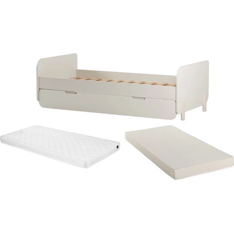 Letto a scomparsa 2 x 90 x 190 cm MDF e Pino Naturale e Beige + Materasso - TALUDO (1/5)