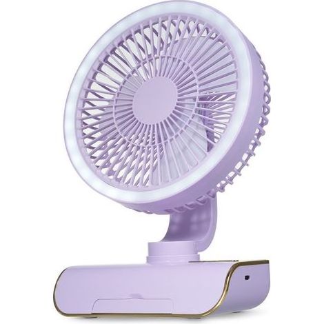Ventilateur de table multifonctionnel, rechargeable par USB, éclairage d'ambiance, 5 vitesses, télécommande, base servant également de support pour téléphone, (Vert) (1/5)