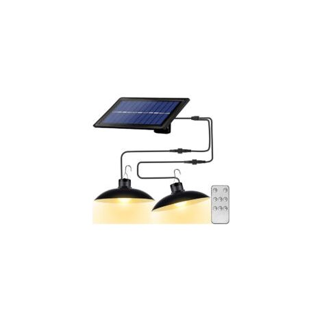 Lustre lampes solaires avec télécommande étanche 2 têtes câble 3 m Lumière chaude - Crezuo