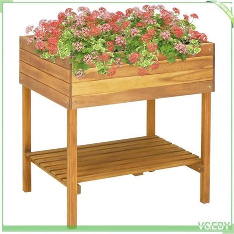 Jardinière surélevée - FAFEICY - Modèle 46584 - Acacia massif - Avec étagère - Feuille PVC résistante (1/5)
