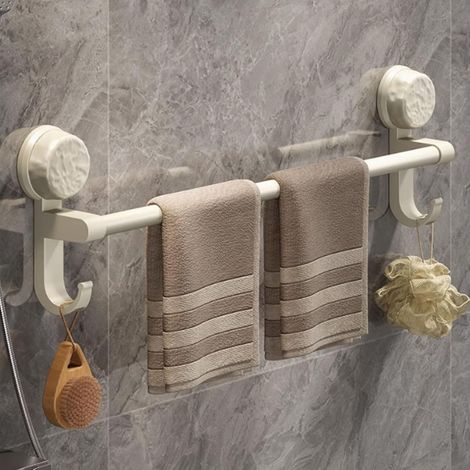 Toallero con ventosa, toallero de almacenamiento para baño sin necesidad de taladrar, color blanco crema, 30 cm. (1/5)