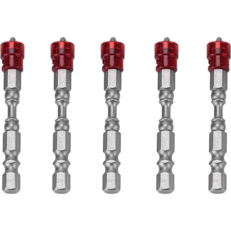 Embouts de Tournevis,5Pcs 65 mm S2 acier magnétique tête cruciforme PH2 Adaptateur de Vissage - avec Aimant et butée de Profondeur + Embout Ph2(Red)-LIAIKI (1/5)