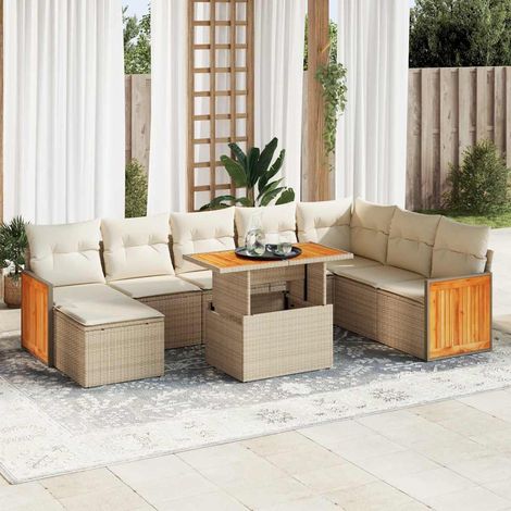 Salon de jardin avec coussins 9 pcs beige résine tressée acacia vidaXL (1/5)