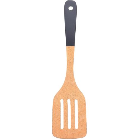 Spatule antiadhésif en bois de hêtre avec long manche bleu, résistant chaleur