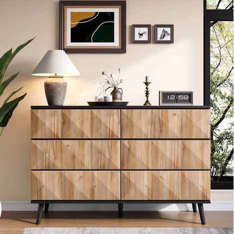 MEUBLIV Credenza 120 x 40 x 85 cm nero e legno naturale - 6 cassetti geometrici (1/5)