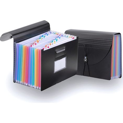 Trieur accordéon A4 – chemise à documents 12 compartiments – Noir Jusqu’à 1 500 feuilles – porte-documents robuste avec intercalaires colorés – bureau, école, université & maison (1/5)