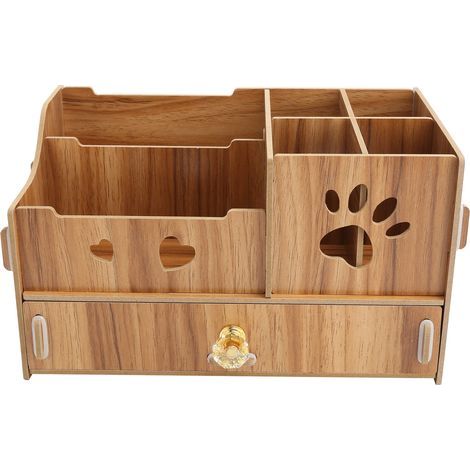Organisateur de bureau en bois multifonction, rangement pour stylos et fournitures de bureau (1/5)