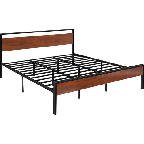 VEVOR King Size Bed Frame, 14 Inch Black Metal Platform Bed Frame with Retro Brown Wooden Headboard and Footboard, Large Under-Bed Storage, Non-Slip Without Noise, No Box Spring Needed, Easy Assembly (1/5)
