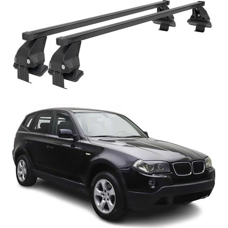 OMAC Dachträger Querträger Stahl für BMW X3 E83 2003-2010 – Abschließbar – City-Crash-getestet – DIN 75302:2019 – ISO/PAS 11154:2006 – Max. 50 kg Schwarz (1/5)