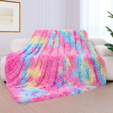 Couverture 160x200 cm, Chacune est la Seule Plaid Arc-en-Ciel, Plaid Fausse Fourrure, Plaid Polaire Poil Long Douce et Confortable, Plaid Canape, Couvre-Lits (1/5)