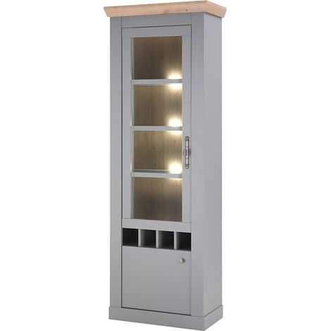 Wohn-/Esszimmer Vitrine mit LED Beleuchtung und Weinregal in grau mit Artisan Eiche Nb. CHATHAM-61, B/H/T ca. 71/201/37 cm (1/5)