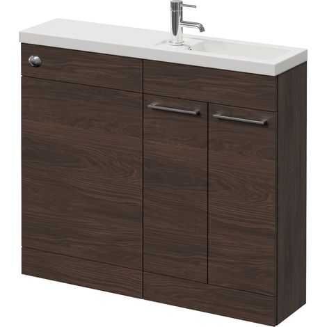 Napoli 250 Brown Oak 1000mm 2 Door Vanity Unit Toilet Suite with Square Silvo Basin - 1000mm - Chrome 160mm HandleWithout Kingston Toilet Pan