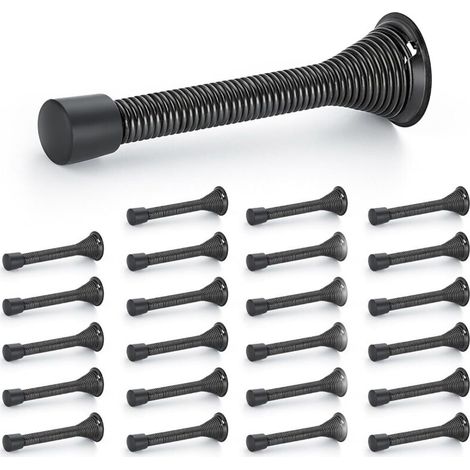 Butées de porte, lot de 24, Noir, à ressort, avec butée en caoutchouc, pour le bas de la porte (1/5)