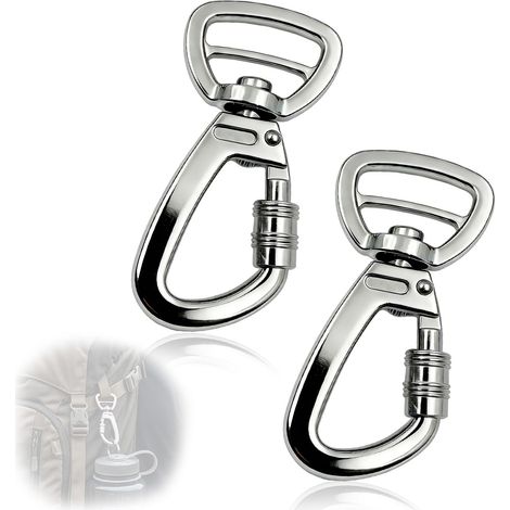 Mousqueton Laisse Chien - 2pcs en Alliage de Zinc Argenté, Mousquetons Pivotants 360°, Clip à Ressort pour Collier Animal et Alpinisme (1/5)