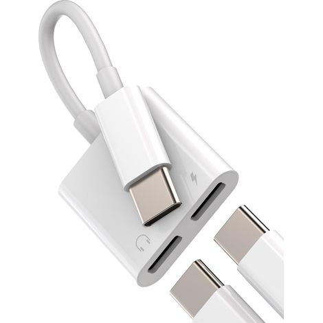 Adaptateur DAC USB C vers casque double prise (2 en 1) Câble de charge audio double jack Répartiteur AUX Compatible avec 15 Pro Max Plus iPad Type C (1/5)