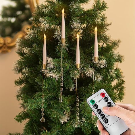Bougies LED pour sapin de Noël sans fil : lot de 10 bougies avec batterie, flamme vacillante avec fonction minuteur et télécommande - Guirlande lumineuse pour arbre de Noël pour décoration (1/5)
