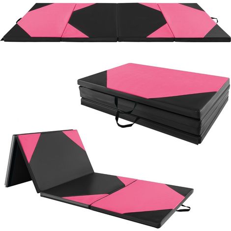 Faltbare Trainingsmatte aus Kunstleder mit Klettverschlüssen &amp Tragegriffen 300 x 117 x 5 cm-Rosa