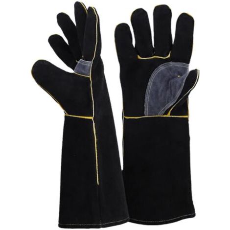 Gants résistants au feu et à la chaleur extrêmes, cuir avec coutures en kevlar, parfaits pour cheminée, poêle, four, grill, soudage, barbecue, mig, support à marmite, traitement des animaux(14 p (1/5)