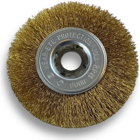Brosse circulaire LAITON Ø 125 mm Epaisseur 1 rang Fil souple 0.20 mm ondulé Alésage 16 mm Touret meuleuse affûteuse ponceuse Brossage décapage polissage dérouillage Kibros 214126LV (1/5)