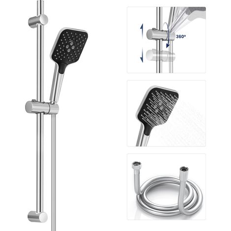 Auralum Max Barre de douche avec douchette à main 3 jets Douchette réglable Système de douche en acier inoxydable chromé (1/5)