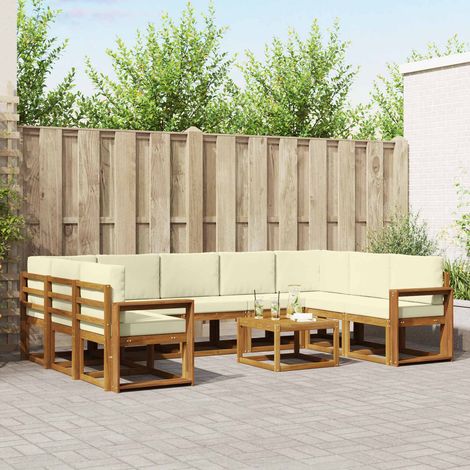 Outdoor-Sofagarnitur mit Kissen 10 pcs Natur und Creme