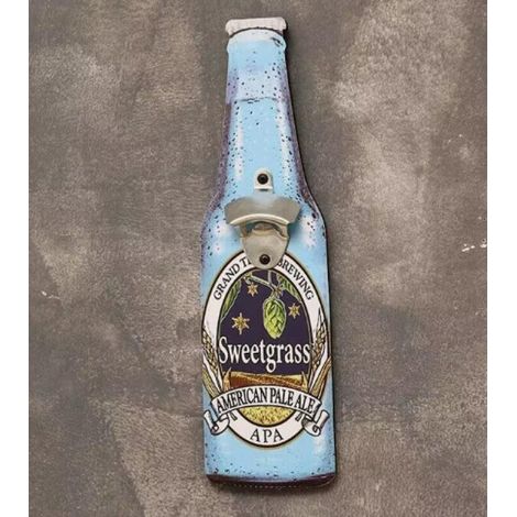 Abrebotellas de pared con decoración rústica de bar, ideal para cocinas familiares, salones de caballeros y comedores (11 x 39 cm). (1/5)