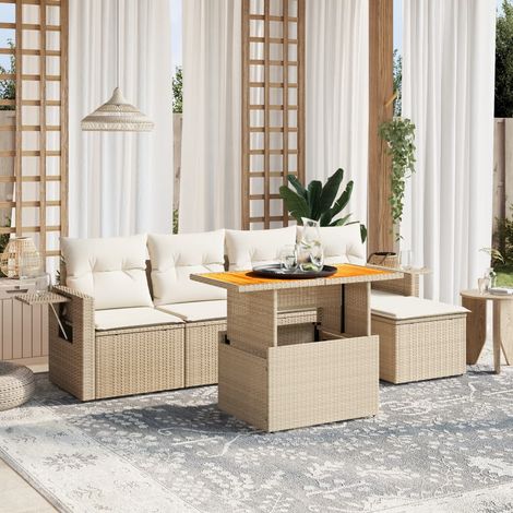 Set Divano da Giardino 6 pz con Cuscini Beige in Polyrattan vidaXL (1/3)
