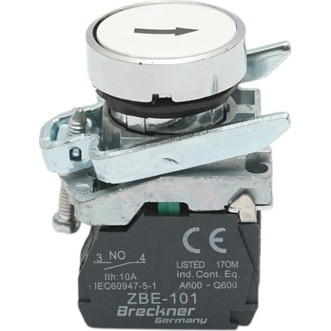 Pulsante bianco con ritorno e marcatura a freccia 1NO, 10A, TB4 Breckner Germany (1/4)