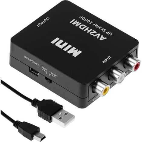 Adaptateur RCA vers HDMI, Convertisseur AV vers HDMI 1080P/720P – Adaptateur Vidéo Composite CVBS pour Wii, PS2, Xbox, VHS, VCR, Lecteur DVD – Support PAL/NTSC avec Câble USB (1/5)
