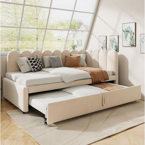 letto 90x200 estraibile salvaspazio velluto beige OKMYHOME (1/5)