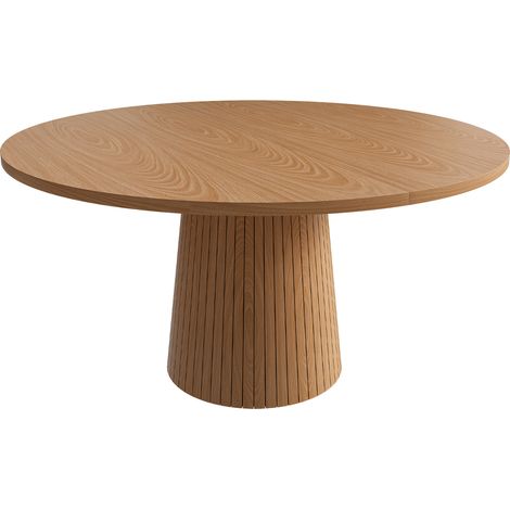 Table ronde 110cm style campagne, plateau MDF effet chêne, piètement cylindrique, pour cuisine, plateau naturel et design authentique (1/5)