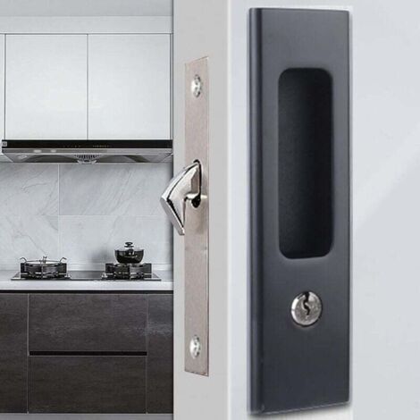 Poignée de porte coulissante avec serrure, serrure de porte coulissante, poignée de serrure antivol pour patio avec clés, noir (1/4)