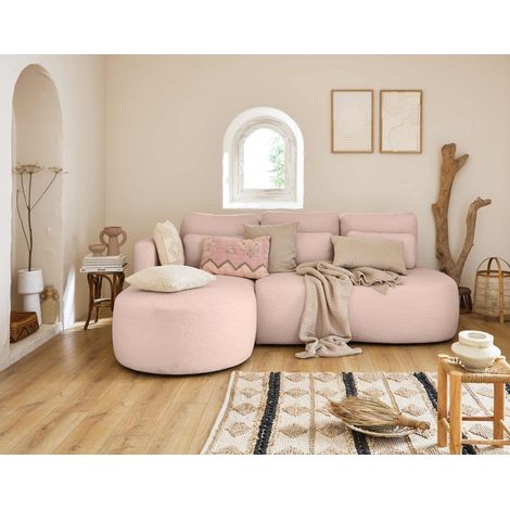 Mahina - 4-sitzer ecksofa links - schlaffunktion und bettkasten - aus bouclé-stoff - rosa