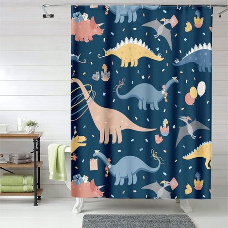 Rideau de douche dinosaures style moderne coloré, rideau salle de bain, 180x180 cm (1/5)