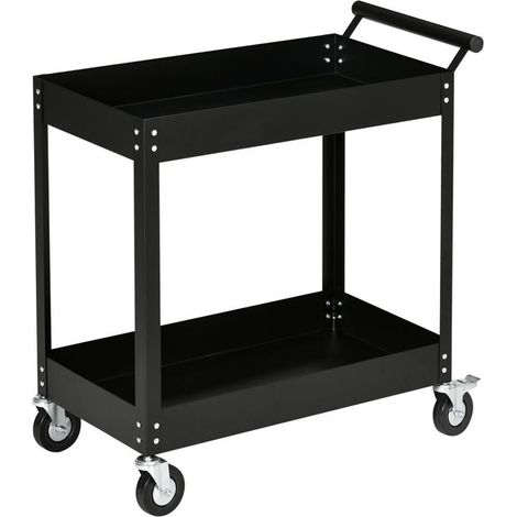 CARRELLO PORTA ATTREZZI A 2 RIPIANI IN ACCIAIO 84.5X38X84CM NERO (1/5)