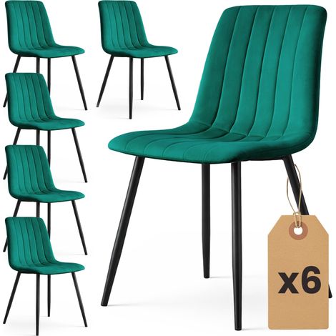 Lot de 6 Chaises en velours matelassées LIVO Vert Bouteille pieds noirs (1/5)