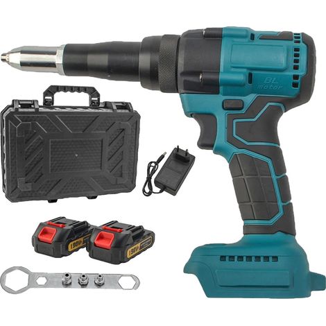 Rivettatrice elettrica, motore brushless, funzionamento automatico, 2 contenitori per batterie in plastica (1/2)