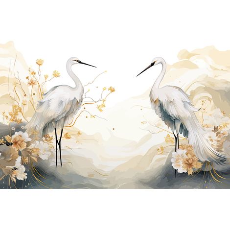 Papier peint panoramique - Oiseaux Aigrettes - 130 cm x 87 cm (1/2)