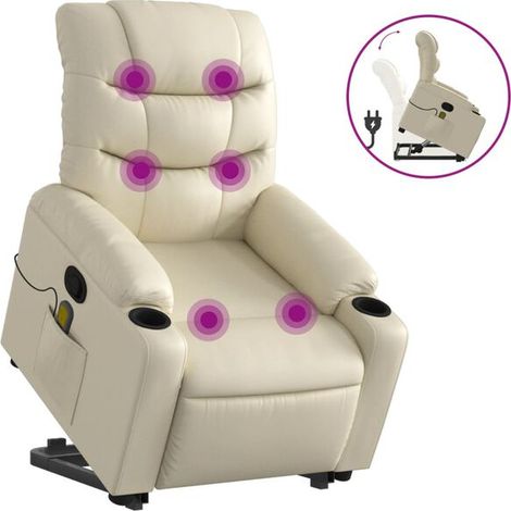 Chaise de massage ergonomique en similicuir beige – fonction chauffage, roulement Shiatsu, 8 programmes préenregistrés, réglage intensité & inclinaison (1/5)