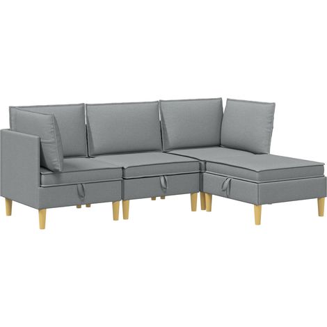 Juego de muebles de salón con cojín 4 pcs Gris Claro Tela vidaXL