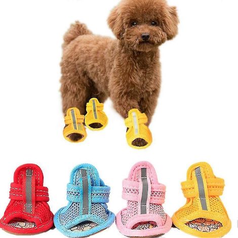 4er-Pack Hundeschuhe, einfarbig, rutschfeste Gummisohle, Hundesandalen für draußen-4-Blue