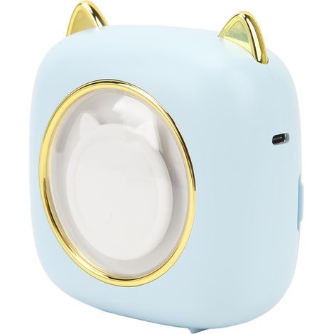 Mini imprimante de poche thermique portable, sans fil Bluetooth, avec veilleuse 7 couleurs, compatible iOS et Android, en forme de chat bleu. (1/5)