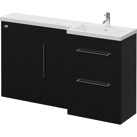 Napoli 390 Nero Oak 1500mm 2 Drawer Vanity Unit Toilet Suite with Right Hand Square Lucia Basin - 1500mm - Chrome 320mm HandleWithout Kingston Toilet Pan