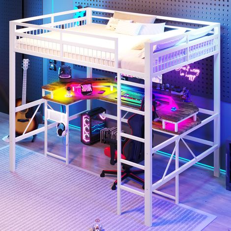 bett hochbett schreibtisch 140x200 metall weiß OKMYHOME
