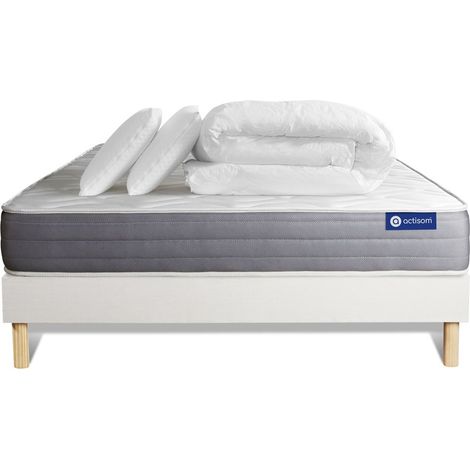 Ensemble matelas sommier Actimemo dream 140 x 200 cm 2 oreillers et couette Mémoire de forme - Couleur : Blanc (1/5)
